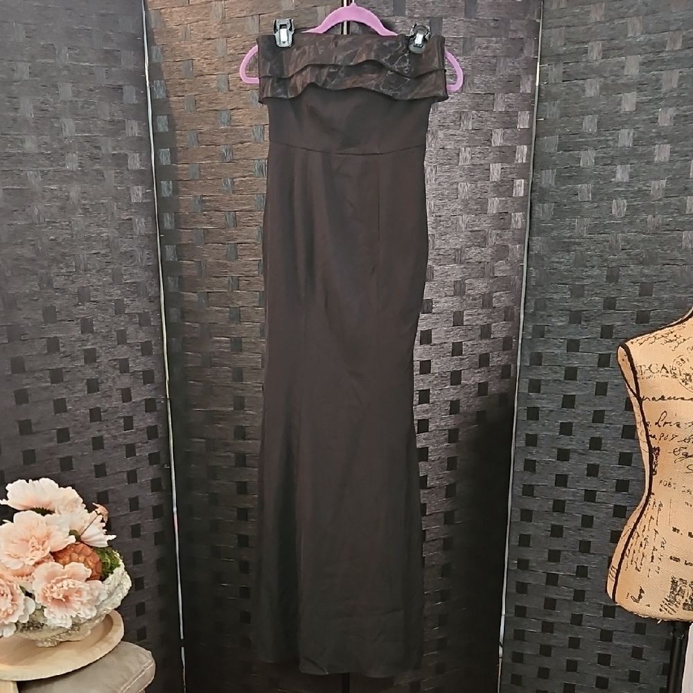 Lulu's Black Strapless Ruffle-Trim Maxi Dress